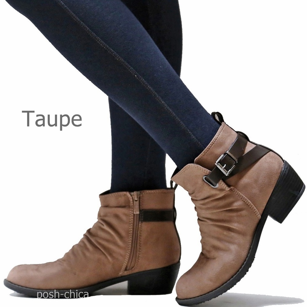 New Taupe Vegan Suede Western Ankle Boots Booties